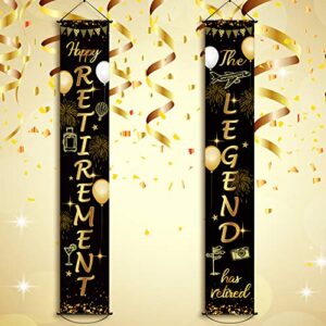 Retirement Porch Sign Door Hanging Banner, Happy Retirement Banner The Legend Has Retired Fabric Door Sign Background for Retirement Party Decoration Supplies, 71 x 12 Inches(Black and Gold)