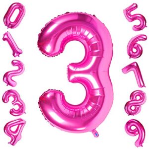 Pink 3 Balloons,40 Inch Birthday Foil Balloon Party Decorations Supplies Helium Mylar Digital Balloons (Pink Number 3)