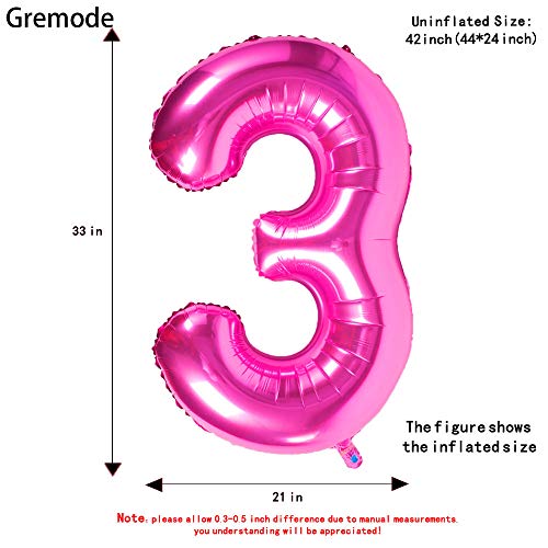 Pink 3 Balloons,40 Inch Birthday Foil Balloon Party Decorations Supplies Helium Mylar Digital Balloons (Pink Number 3)