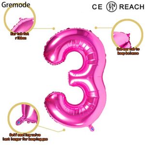 Pink 3 Balloons,40 Inch Birthday Foil Balloon Party Decorations Supplies Helium Mylar Digital Balloons (Pink Number 3)