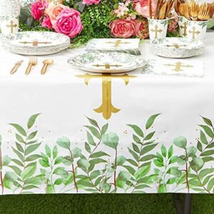 Sparkle and Bash 3 Pack Religious Table Cover for Baptism, First Communion, Catholic Gold Cross Plastic Tablecloth (54 x 108 in)
