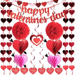 JOYIN 20 Packs Valentine’s Day Party Decoration Kit with valentines Banner, Cutouts Swirls Garland, Tissue Fans & Tissue Poms for Valentines Party Supplies, Valentines Decor Home Wedding Anniversary