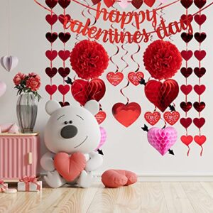 JOYIN 20 Packs Valentine’s Day Party Decoration Kit with valentines Banner, Cutouts Swirls Garland, Tissue Fans & Tissue Poms for Valentines Party Supplies, Valentines Decor Home Wedding Anniversary