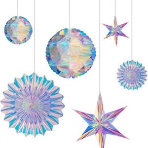 BTSD-home Iridescent Party Decorations with Hanging Honeycomb Ball Decorative Paper Fan Snowflake Garlands Birthday Wedding Christmas Disco Party Supplies