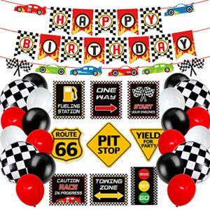 race car birthday party decoration set race car party signs racing birthday banner checkered flags balloons for boys let’s go racing party supplies