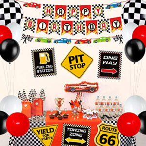 Race Car Birthday Party Decoration Set Race Car Party Signs Racing Birthday Banner Checkered Flags Balloons for Boys Let's go Racing Party Supplies