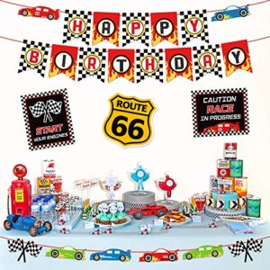 Race Car Birthday Party Decoration Set Race Car Party Signs Racing Birthday Banner Checkered Flags Balloons for Boys Let's go Racing Party Supplies