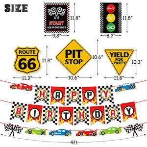 Race Car Birthday Party Decoration Set Race Car Party Signs Racing Birthday Banner Checkered Flags Balloons for Boys Let's go Racing Party Supplies