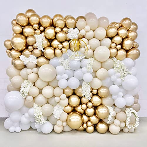 White Gold Balloon Garland Kit - 171pcs White and Gold Latex Balloons Arch Kit, White Gold Balloon Wall for Birthday Baby Shower,Wedding Bridal,Graduation,First Communion Baptism Party Decorations