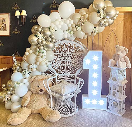 White Gold Balloon Garland Kit - 171pcs White and Gold Latex Balloons Arch Kit, White Gold Balloon Wall for Birthday Baby Shower,Wedding Bridal,Graduation,First Communion Baptism Party Decorations