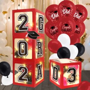 dazonge graduation party decorations 2023 – set of 4 red balloon boxes with 40 latex graduation balloons & 4 light strings – so proud of you graduation decorations for any grades ceremony