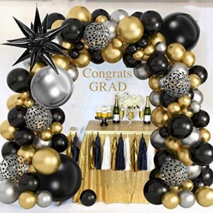 amandir 148pcs black and gold balloons garland arch kit, 18”12”5” silver metallic gold black confetti starburst balloons for men birthday 2023 graduation decorations black and gold party supplies
