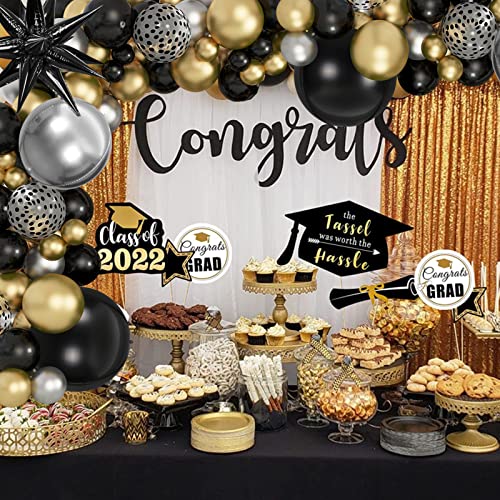 Amandir 148PCS Black and Gold Balloons Garland Arch Kit, 18''12''5'' Silver Metallic Gold Black Confetti Starburst Balloons for Men Birthday 2023 Graduation Decorations Black and Gold Party Supplies