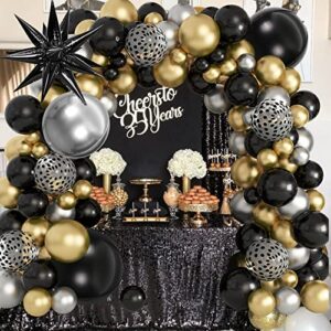 Amandir 148PCS Black and Gold Balloons Garland Arch Kit, 18''12''5'' Silver Metallic Gold Black Confetti Starburst Balloons for Men Birthday 2023 Graduation Decorations Black and Gold Party Supplies