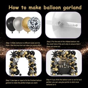 Amandir 148PCS Black and Gold Balloons Garland Arch Kit, 18''12''5'' Silver Metallic Gold Black Confetti Starburst Balloons for Men Birthday 2023 Graduation Decorations Black and Gold Party Supplies