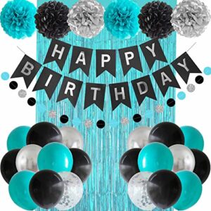 ansomo black teal blue and silver happy birthday party decorations turquoise aqua balloons décor supplies men women boys girls 1st 2nd 3rd 16th 20th 25th 30th 35th 40th 45th 50th 60th 70th