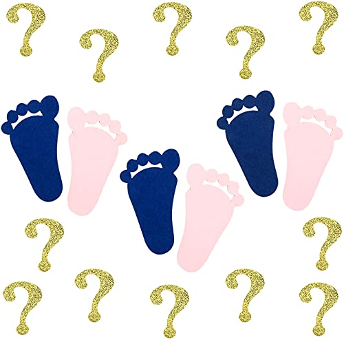 Gender Reveal Confetti for Baby Shower Baby Footprint Confetti Foot Print Question Mark Baby Sprinkles Decorations for Birthday Party Wedding Table Supplies, Pink, Gold, Dark Blue (200 Pieces)