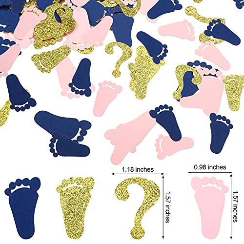 Gender Reveal Confetti for Baby Shower Baby Footprint Confetti Foot Print Question Mark Baby Sprinkles Decorations for Birthday Party Wedding Table Supplies, Pink, Gold, Dark Blue (200 Pieces)