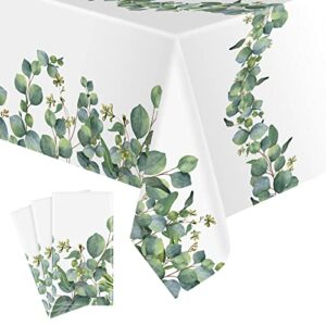 remagr eucalyptus leaf tablecloths plastic sage greenery table cover rectangle disposable green leaves cloths decorations for baby bridal shower birthday spring summer party, 108 x 54 inch (3 pcs