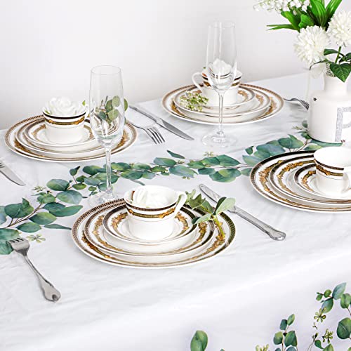 Remagr Eucalyptus Leaf Tablecloths Plastic Sage Greenery Table Cover Rectangle Disposable Green Leaves Cloths Decorations for Baby Bridal Shower Birthday Spring Summer Party, 108 x 54 Inch (3 Pcs