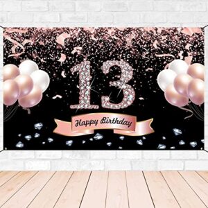 trgowaul happy 13th birthday decorations for girls – rose gold 13th birthday backdrop banner， official teenager birthday party suppiles photography background，thirteenth year old birthday decorations
