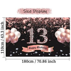 Trgowaul Happy 13th Birthday Decorations for Girls - Rose Gold 13th Birthday Backdrop Banner， Official Teenager Birthday Party Suppiles Photography Background，Thirteenth Year Old Birthday Decorations