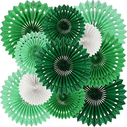 BEISHIDA Green White Party Decoration Hanging Honeycomb Round Paper Fans Kit for Dinosaur Theme Birthday Baby Shower Summer Forest Carnival St.Patrick's Irish Backdrop Party Supplies（11packs）