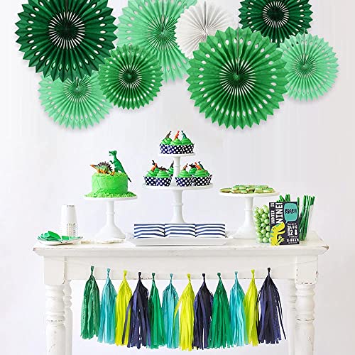 BEISHIDA Green White Party Decoration Hanging Honeycomb Round Paper Fans Kit for Dinosaur Theme Birthday Baby Shower Summer Forest Carnival St.Patrick's Irish Backdrop Party Supplies（11packs）