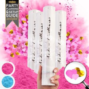 gender reveal confetti cannon bulk – set of 4 – biodegradable gender reveal powder cannon and heart shaped blue confetti cannons | gender reveal ideas, boy gender reveal poppers and smoke gender reveal cannons | gender reveal smoke bombs and confetti | ge