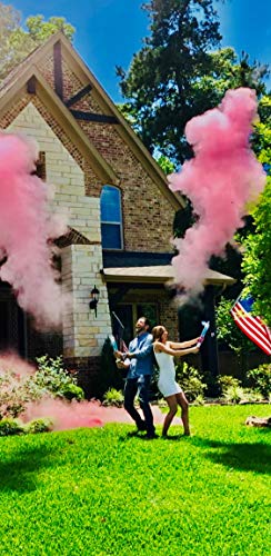 Gender Reveal Surprise Powder Cannons Bundle, 16 Inch, Non-Toxic, 2 Pink Powder Dispensers Plus 8 Free Gender Reveal Party Balloons Decorations