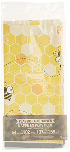 Creative Converting Bumblebee Baby Plastic Tablecloth, 54" x 102", Multi-Color