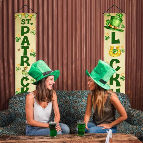 St. Patrick's Day Decorations Door Banner, Vintage St Patricks Day Banner Porch Sign, St Pattys Day Decorations Door Sign for St Patricks Door Decorations, St Patricks Banner for Indoor Outdoor