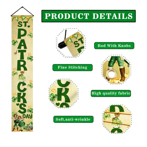 St. Patrick's Day Decorations Door Banner, Vintage St Patricks Day Banner Porch Sign, St Pattys Day Decorations Door Sign for St Patricks Door Decorations, St Patricks Banner for Indoor Outdoor