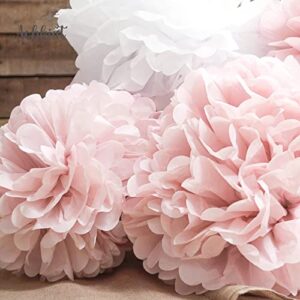 AOBKIAT Wedding Decorations Tissue Paper Pom Poms - 12 PCS Rose Gold Pink White Paper Flower Pom Pom Kit Decorations for Wedding Birthday Baby Shower Bachelorette Bridal Shower Party Supplies