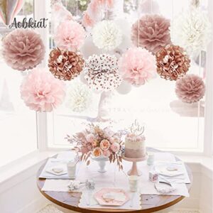 AOBKIAT Wedding Decorations Tissue Paper Pom Poms - 12 PCS Rose Gold Pink White Paper Flower Pom Pom Kit Decorations for Wedding Birthday Baby Shower Bachelorette Bridal Shower Party Supplies