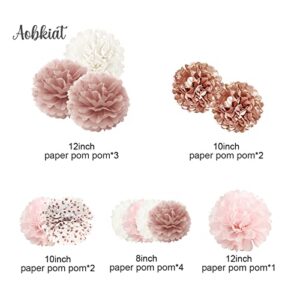 AOBKIAT Wedding Decorations Tissue Paper Pom Poms - 12 PCS Rose Gold Pink White Paper Flower Pom Pom Kit Decorations for Wedding Birthday Baby Shower Bachelorette Bridal Shower Party Supplies