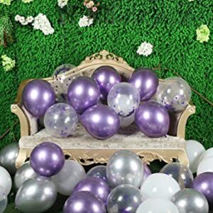 Purple, silver metal balloons and white balloons with purple confetti balloons, each pack of 50 12-inch party balloons birthday, wedding party decoration.