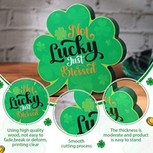 4 Pcs St. Patrick's Day Table Wooden Signs House Pot Truck Lucky Shamrock Wooden Signs Buffalo Plaid Freestanding Irish Decor for St Patricks Day Tiered Tray Desk Office Home Party Decor, 4 Styles