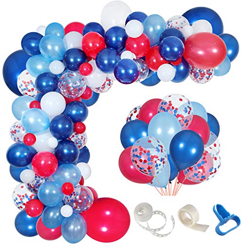 Navy Blue Red White Balloon Garland Kit,139 Pack Navy Red White Confetti Balloon for Boy Blue Birthday Baseball Nautical Theme Party American Flag Party Election Party July 4th Decorations