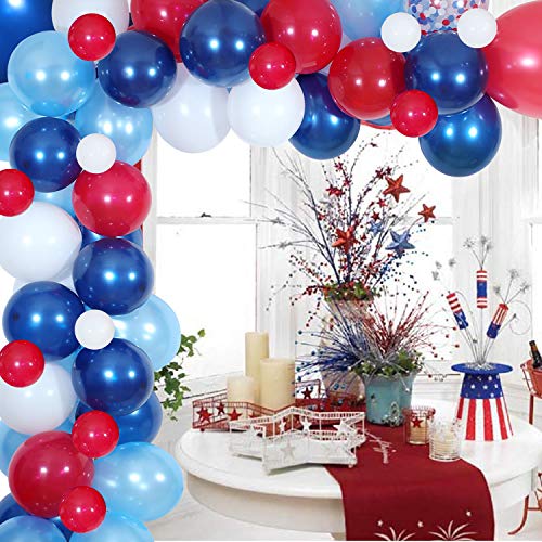 Navy Blue Red White Balloon Garland Kit,139 Pack Navy Red White Confetti Balloon for Boy Blue Birthday Baseball Nautical Theme Party American Flag Party Election Party July 4th Decorations