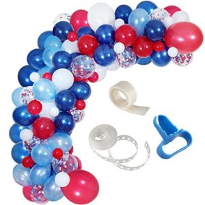 Navy Blue Red White Balloon Garland Kit,139 Pack Navy Red White Confetti Balloon for Boy Blue Birthday Baseball Nautical Theme Party American Flag Party Election Party July 4th Decorations