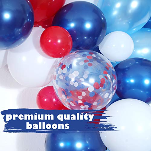 Navy Blue Red White Balloon Garland Kit,139 Pack Navy Red White Confetti Balloon for Boy Blue Birthday Baseball Nautical Theme Party American Flag Party Election Party July 4th Decorations