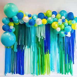 PartyWoo Crepe Paper Streamers 8 Rolls 656ft, Pack of Blue, Pastel Blue, Green, Lime and White Party Streamers for Birthday Decorations, Party Decorations, Wedding Decorations (1.8 Inch x 82 Ft/Roll)