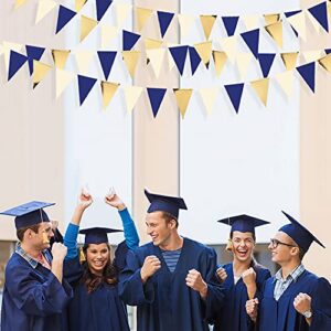 30 Ft Navy Blue Beige Gold Party Decorations Hanging Paper Triangle Flag Pennant Banner Bunting Garland for Bachelorette Engagement Wedding Birthday Baby Bridal Shower Anniversary Hen Party Supplies