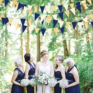 30 Ft Navy Blue Beige Gold Party Decorations Hanging Paper Triangle Flag Pennant Banner Bunting Garland for Bachelorette Engagement Wedding Birthday Baby Bridal Shower Anniversary Hen Party Supplies