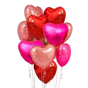 upgraded rose gold and red balloons – pack of 15 – heart shaped foil balloons for valentines day wedding birthday bridal shower baby shower decorations