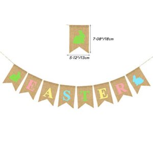 Easter Burlap Garland Banners, Rabbit Bunny Burlap for Easter Decorations Home Office School Outdoor Party Supply