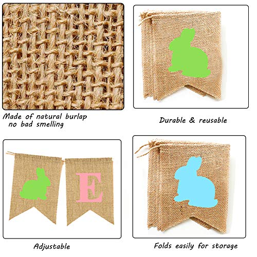 Easter Burlap Garland Banners, Rabbit Bunny Burlap for Easter Decorations Home Office School Outdoor Party Supply