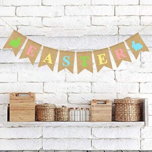 Easter Burlap Garland Banners, Rabbit Bunny Burlap for Easter Decorations Home Office School Outdoor Party Supply