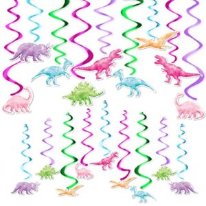 Watercolor Dinosaur Party Hanging Swirl - 24Pcs Dinosaur Party Decorations for Girls Kids Birthday Baby Shower Foil Whirls Ceiling Streamers Spirals Dino Theme Party Supplies